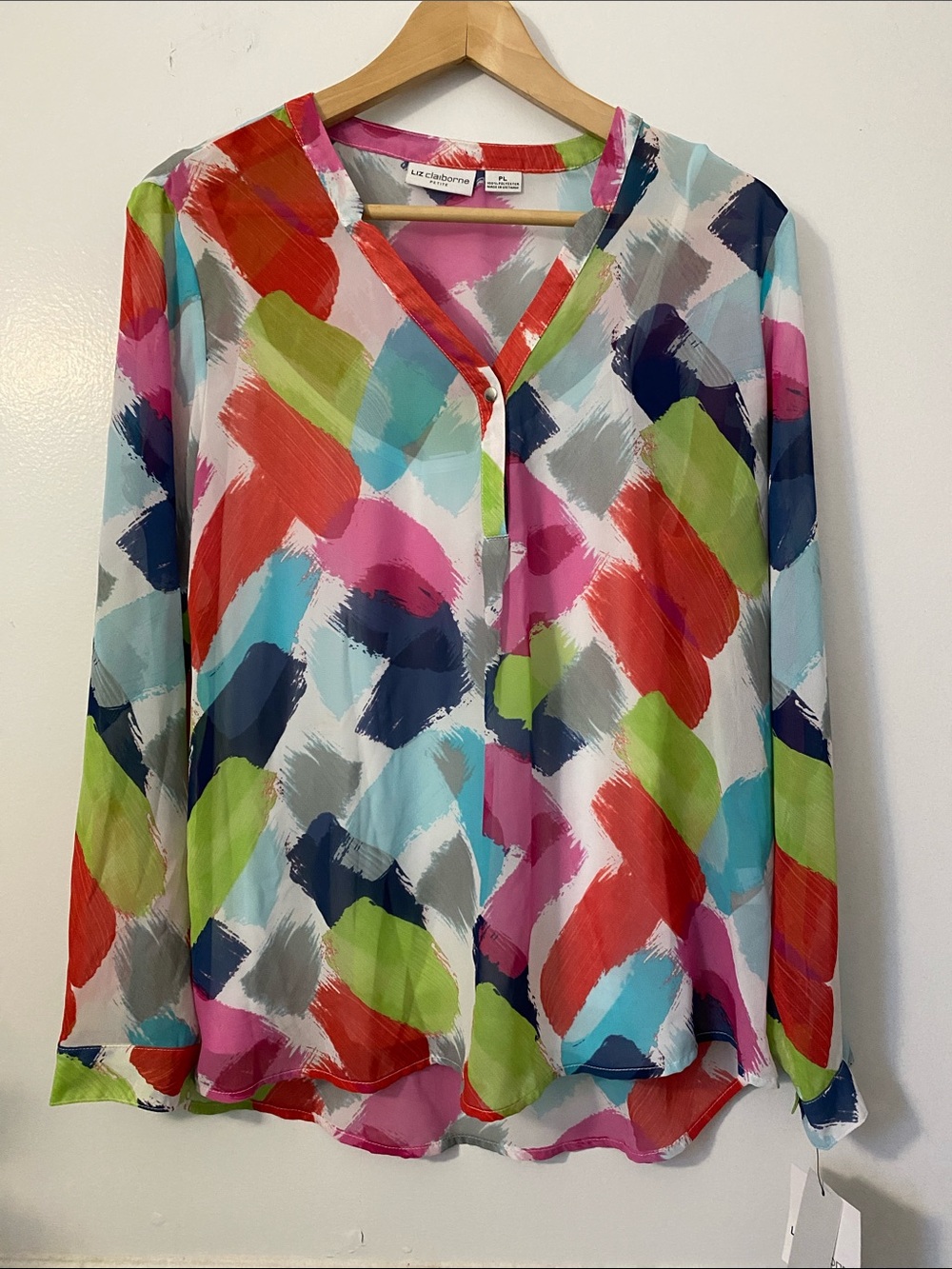 Liz Claiborne Multicolor Brushstroke V-Neck Layered Blouse